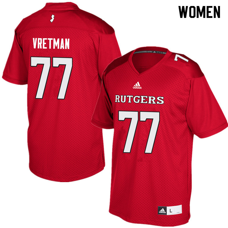 Women #77 Sam Vretman Rutgers Scarlet Knights College Football Jerseys Sale-Red - Click Image to Close